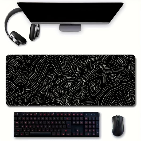 Stor mus Skrivbordsmatta Gaming Musmatta Halkfri musmatta 3 mm musmatta Grafiskt linjemönster Office Gaming Laptop Musmatta Unisex Blak