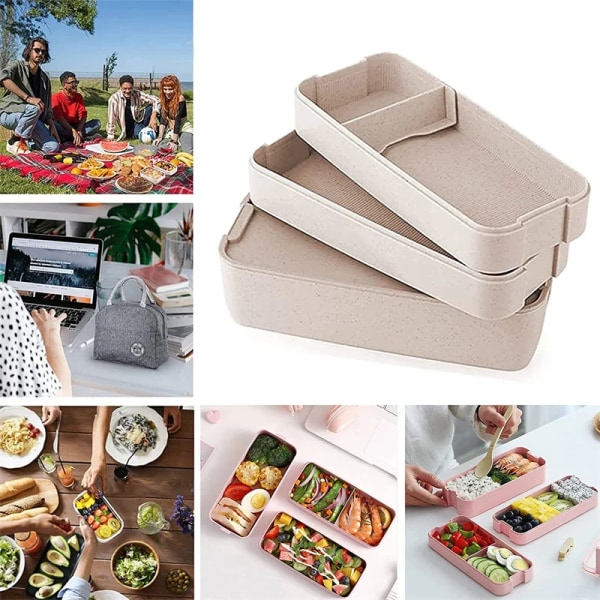 Kids Bento Box Läcksäkra lunchbehållare Söta lunchlådor för barn Ätpinnar Diskmaskin Mikrovågssäker Lunchmatbehållare Beige 900ml