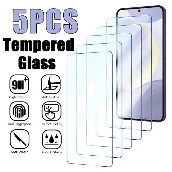 5 stk. Hærdet glas til Samsung Galaxy S24 Ultra A54 A14 A13 A53 A34 A33 A52 5G S23 Plus Scr En beskytter til Samsung A32 A22 S21 For A72 5PCS Tempered Glass