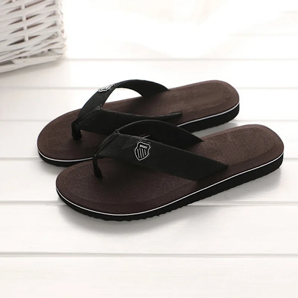 Casual Tofflor För Män Flip Flops Strand Sandaler Sommar Icke-Slipp Platta Slides Män Tofflor Inomhus Skor Man Man Man Slipp Perre Coffee 44