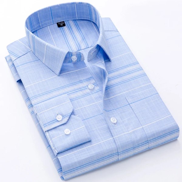 Ny bomull, högkvalitativ lyxig original långärmad för män Sociala formella Eleganta skjortor för män Randiga casual 6 39