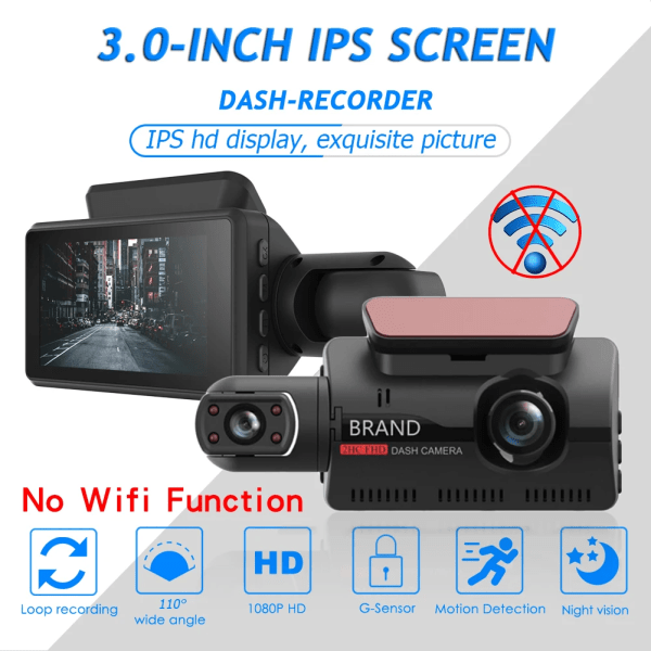 Dual Lens Dash Cam för bilar Black Box HD 1080P Bilvideoinspelare med WIFI Night Vision G-sensor Loop Recording Dvr Bilkamera No wifi function