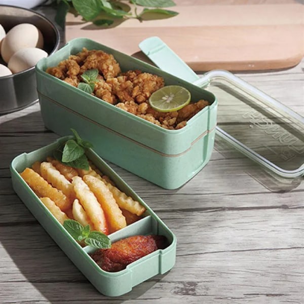 Kids Bento Box Läcksäkra lunchbehållare Söta lunchlådor för barn Ätpinnar Diskmaskin Mikrovågssäker Lunchmatbehållare Green 900ml