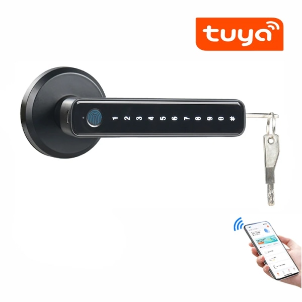 Tuya SmartLife APP Smart Fingerprint Single Lach Deadbolt Lock för inomhus trämetalldörr Black