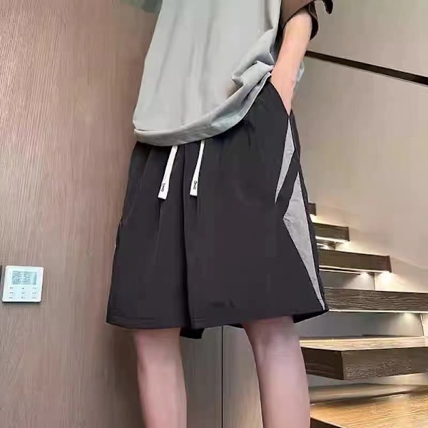 Sommar Casual Shorts Herr Mode Märke Ice Silk Andningsfunktion Snabbtorkande Tunn Lös Stekt Street Sports Löpning Strandshorts Black 4XL