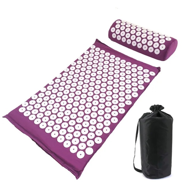 Yoga Massagepuder med Store Trykpunkter til Bedre Nakke-, Ryg- og Fodmassage Hjemmemassagepuder i Lilla Farve purple set with bag