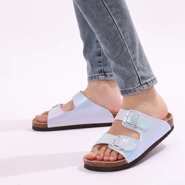 Goosecret Clogs Tofflor Kvinnor Utomhus Strand Skor Med Dubbel Spänne Kvinnlig Mode Gradient Kork Sandaler Komfort Casual Slider PU-Apricot3 37(fit 22.5cm)