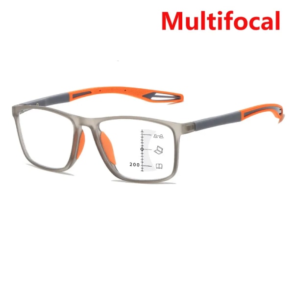 Multifokala progressiva läsglasögon Kvinnor Män TR90 Båge Anti Blue Light Sport Bifocal Presbyopia Glasögon med dioptri multifocal-orange