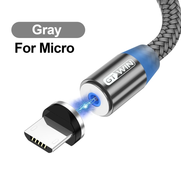3M LED magnetisk USB -kabel Micro Type C-kabel Snabbladdning Telefonladdsladd Kabel för POCO iPhone 14 Huawei Xiaomi Samsung Gray For Micro
