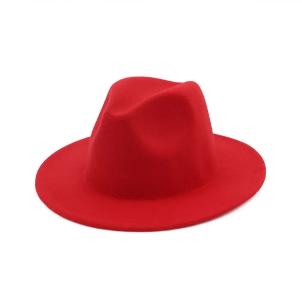 Brittisk Fedoras hatt för kvinnor män kvinnor mode formellt bröllop dekorera hösten panama cap Jazz platt brätte topp hatt Gorras Red