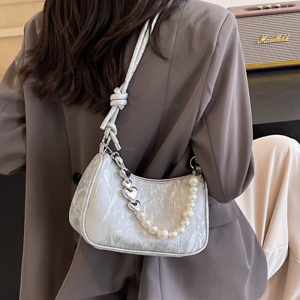 Sommer Populær Perle Kæde Taske Kvinder 2024 Ny Stil Alle De Udenlandske Underarm Taske Høj-Grade Følelse Niche Crossbody Taske Silver