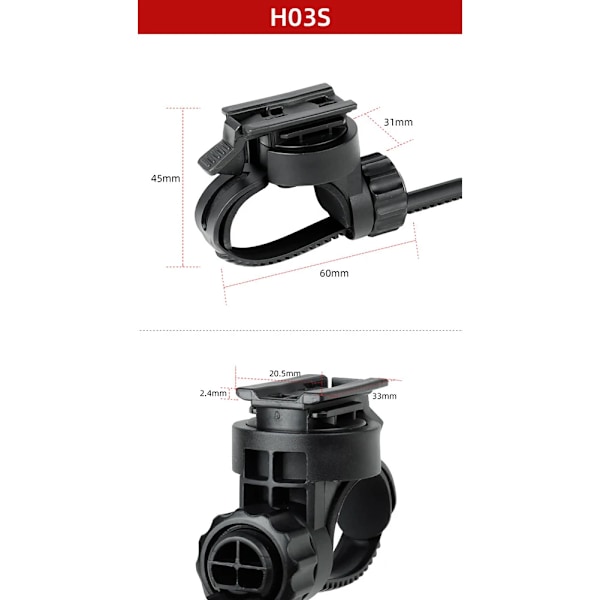 LED Cykelforlygteholder 360-graders roterbar hurtigmontering cykelforlygte spænde baseadapter til Gaciron H03S/H07P Sort H03S