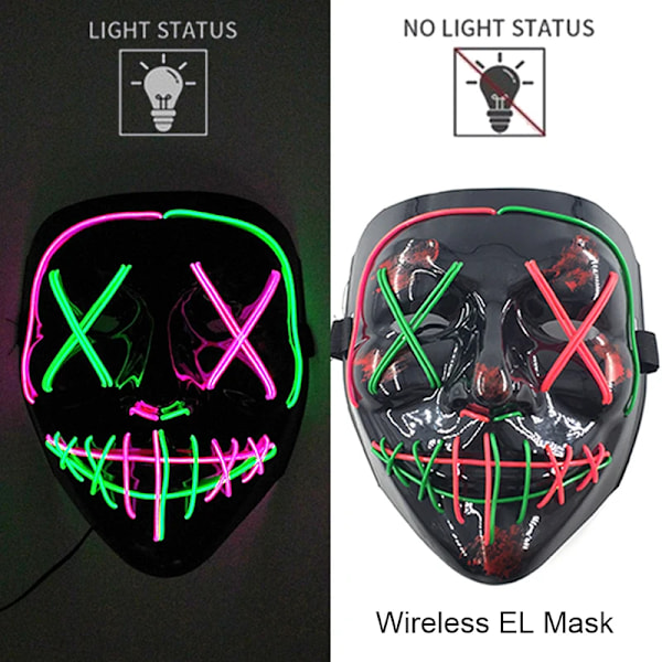 Langaton Halloween Neon Led Purge Mask Mask Mask Party Mask Ljus Växa I Mörka Skräckmask Glödande Masker style 2