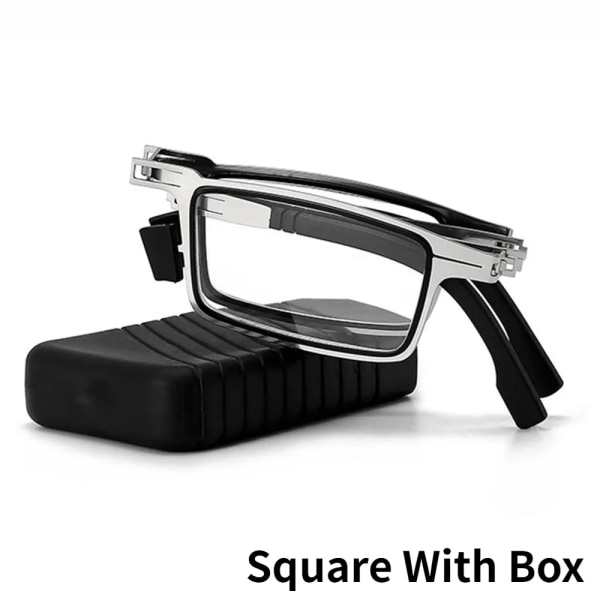Klar lins Vikbara läsglasögon Rund fyrkantig rund båge Presbyopia Glasögon Bärbara ultralätta glasögon med fodral Square With Box