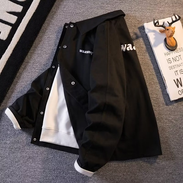 Paksu Rock Miesten Muoti Brändi Talvi Löysä Japanilainen Style Handsom Overalls Takki Lapel Baseball Uniform Pitkähihainen Paidan Syksy Ja Talvi Creamy-White L