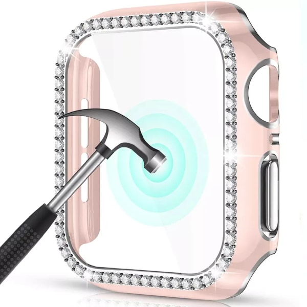 Bling Glass+ cover för Apple Watch Case 45mm 41mm 40mm 44mm 42mm 38mm Diamant stötfångare+skärmskydd iwatch series 7 9 8 5 6 SE A black silver 38mm Series 321