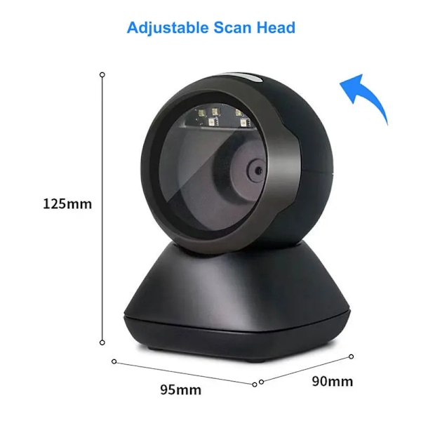 1D 2D streckkodsläsare Omnidirectional USB-kabelbunden PDF417 UPC EAN QR-kodläsare Skrivbord Handsfree Automatisk Snabbskanning Barcode Scanner