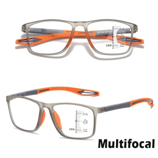 Anti-blå ljusa multifokala läsglasögon för män Kvinnor Progressive Near Far Sports Eyewear TR90 Ultralight Farsight Glasögon Multifocal-orange