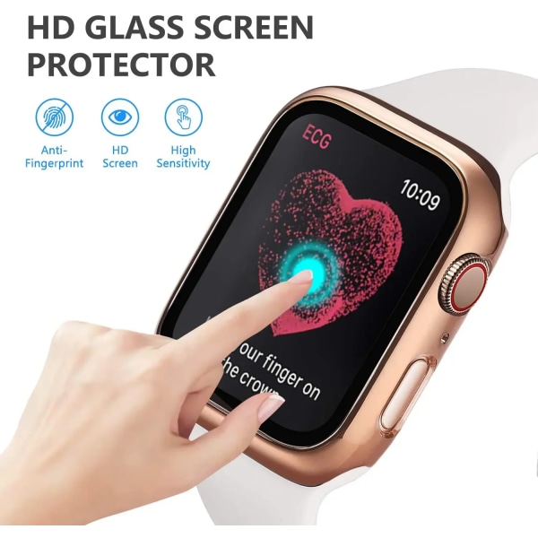 Härdat glas+ cover för Apple Watch 9 8 41 mm 45 mm 42 mm 38 mm PC-bumper Case iWatch series 7 6 5 4 se 44 mm 40 mm Fluorescent green 28 Series 321 38MM