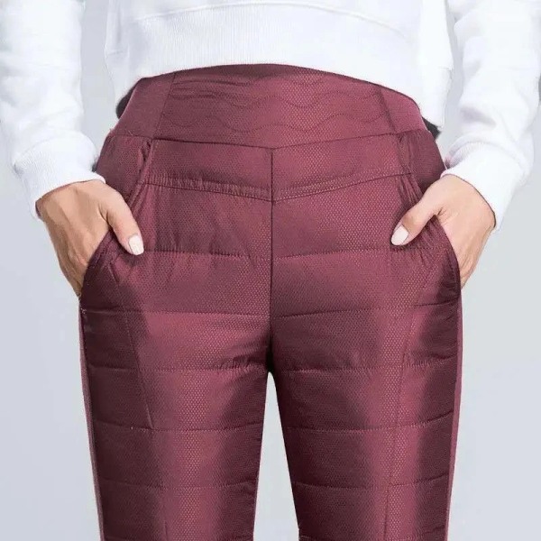 Varma Träningsbyxor i bomull med hög midja Casual Slim Side Stretch Vinterbyxor Dam Snow Wear Classic Patchwork Thicken Skinny Pants Red L 45-50kg