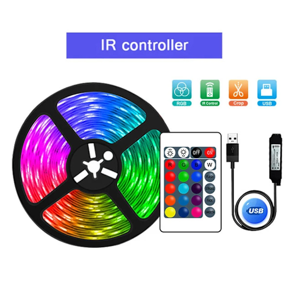 Usb Led-valot Rgb 5050 Led-valo Bluetooth-sovelluksen ohjaus Joustava Led-valonauha Huoneen sisustukseen Tv-taustavalo Diodiliuska I 24Key IR controller 0.5m