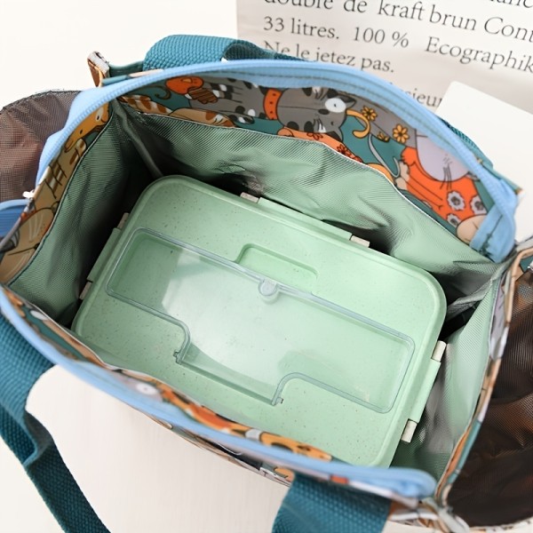 Lunchväska i Oxford-tyg, thermal handväska, patchficka, isoleringsskikt av aluminiumfolie Cat Green Background