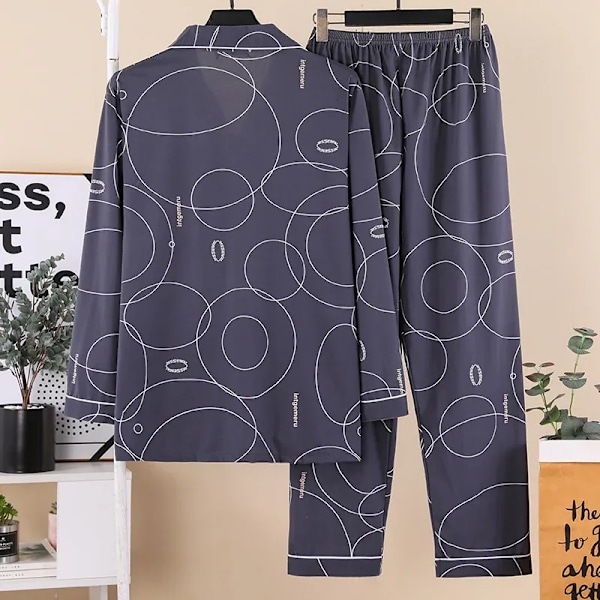 Ny Mäns Pyjamas Set Lång Ärm Loss-Fit Våren Höst-Liknande Bomullstyg Lämplig För Ytterkläder 56-5 dark gray L