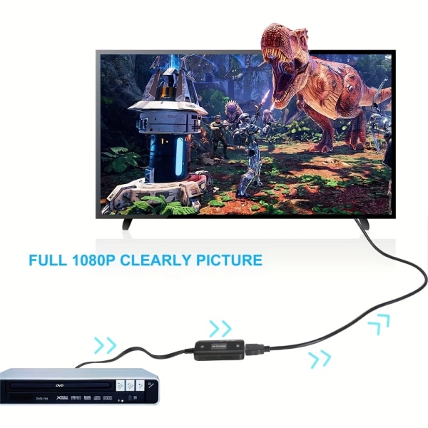 AV-till-omvandlare med kabel, RCA-till-omvandlaradapter, RCA-in-till-utgångskonverterare, lämplig för Xbox VHS/PS2/PS3/VCS/STB/DVD-spelare