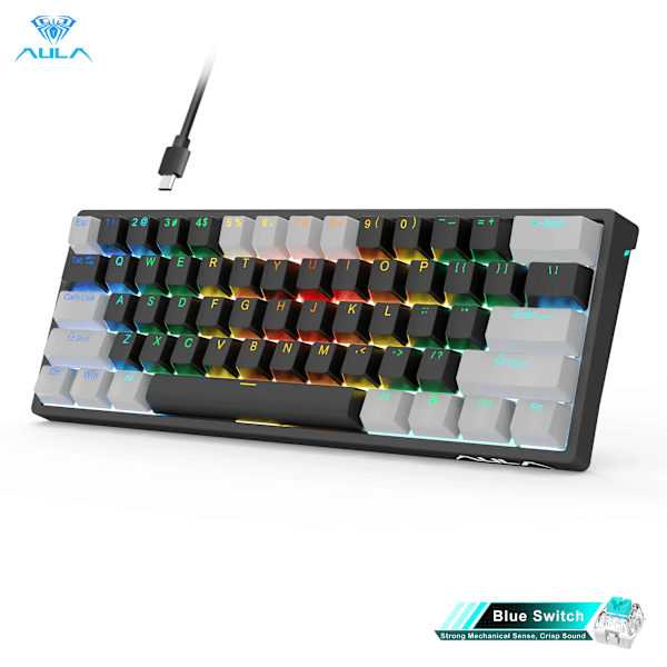 Aula F3261 Mekanisk Spelare Tangentbord Macro Tangentbord Hotswap Tangentbord Gaming Keyboard För Tablett 60 Procent Layout Rgb Anpassa Programvara Grey-Black