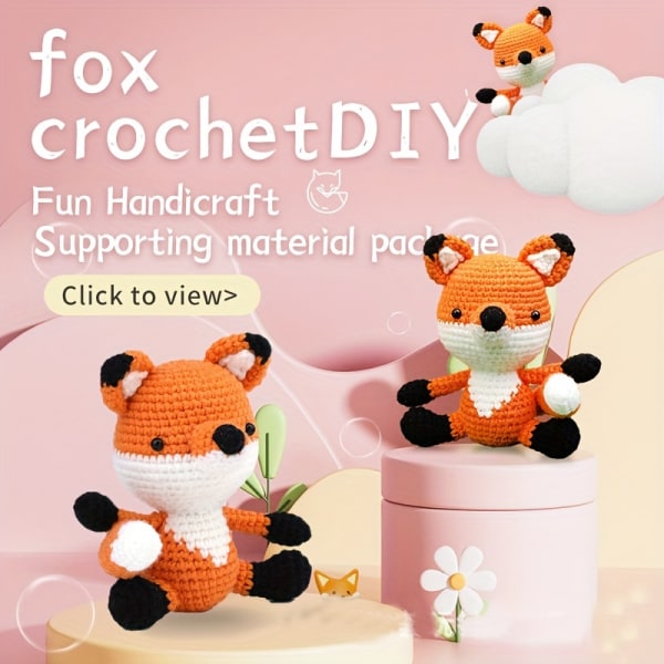 1 set Handstickad Fox Doll Virkad Ull Set Handgjord DIY Virkad Stickning Material Set med engelsk instruktion (verktyg och tillbehör Färg Slumpmässig)