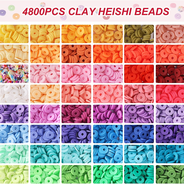 4800 st lerpärlor för att göra DIY-armband, 48 färger platta runda polymerlerpärlor, distanspärlor för födelsedagspresenter, DIY-material 4800pcs-b