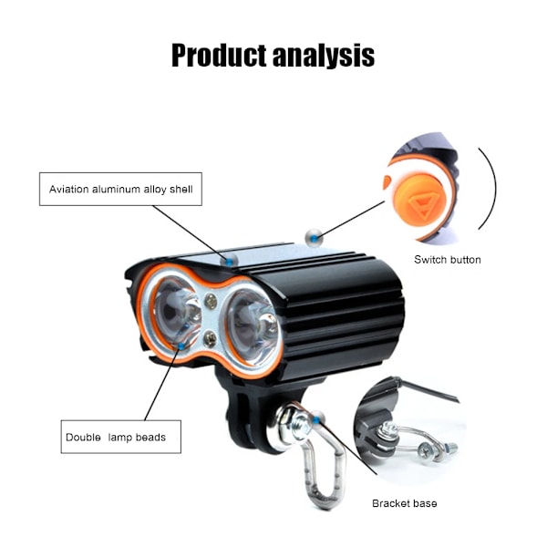 2T6 LED Mountainbike Forlygte Frontlampe 5V-48V Vandtæt Natkørsel Sikkerhedsadvarsel Floodlight Cykeltilbehør