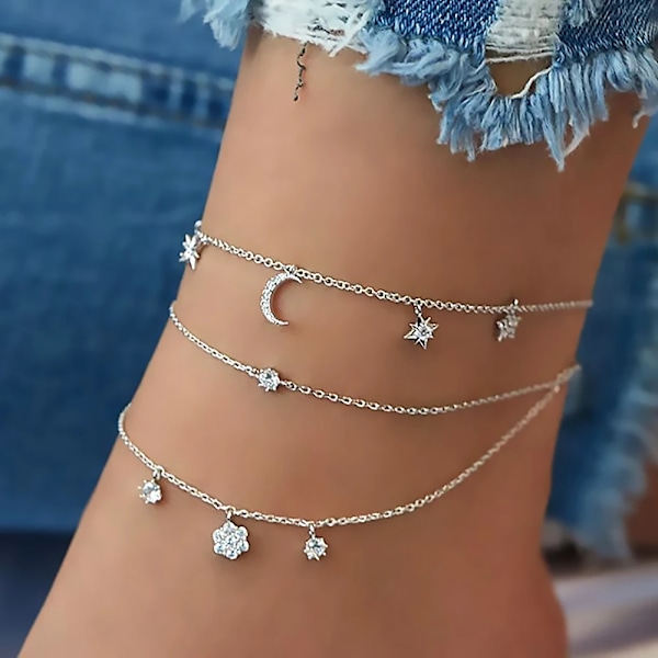 Fnio Bohemian Charm Ankrut Set För Kvinnor Star Moon Ankel Armband På Ben Fot Kedja Kvinnlig Strand Smycken FN655092