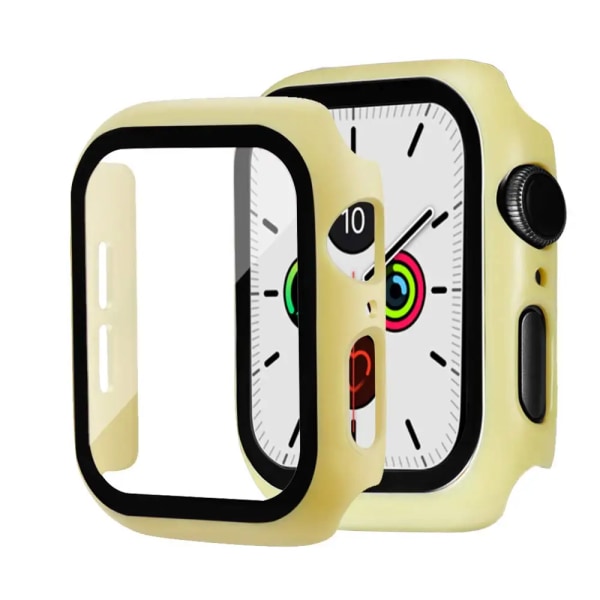 Glas+ cover För Apple Watch Case 44mm 40mm 42mm 38mm stötfångare Skärmskydd för Apple Watch Tillbehör 9 8 7 6 5 4 3 41mm 45mm Yellow 22 Series 654 SE 40MM