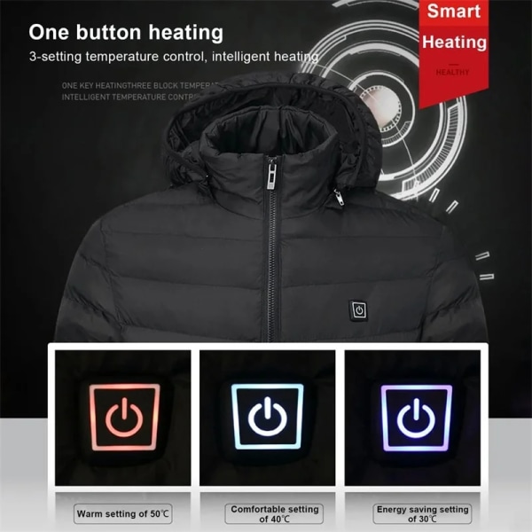 Män 19 Områden Uppvärmd Jacka USB Vinter Utomhus Elvärme Jackor Warm Sprots Thermal Coat Kläder Uppvärmningsbar bomullsjacka 4 Areas Black Asian size L