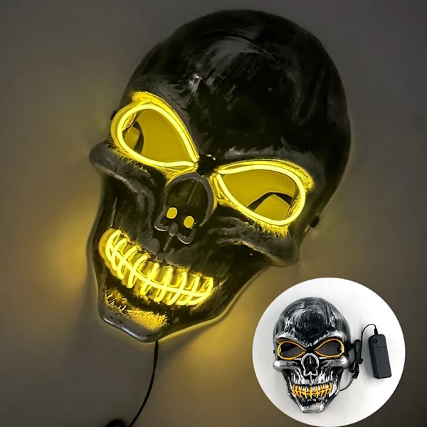 Halloween Kostumer Maske Cosplay Horror Skull Skelet Hovedmaske Lys Op Halloween Mørk Nat Hjem Dør Væg Bil Glød Indretning Maske yellow