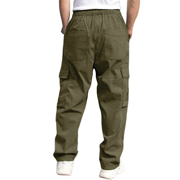 Afslappet Streetwear Bukser Ensfarvet Cargo Bukser Snørebånd Design Multi Lomme Løs Baggy Bukser Til Mænd Arbejdstøj Bukser S army green S