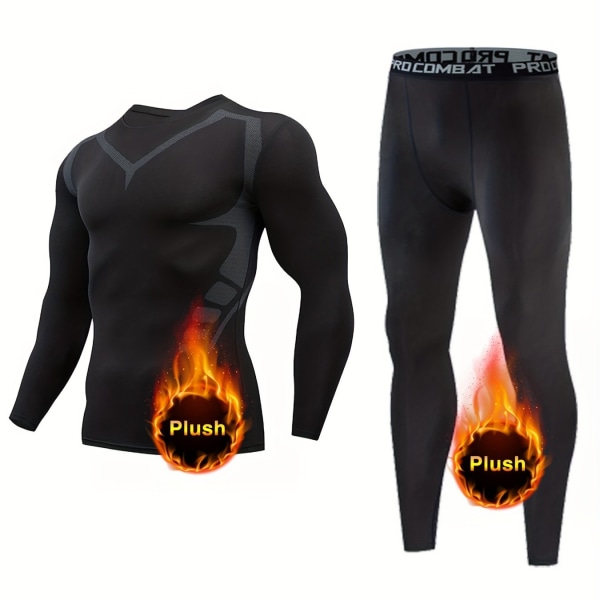 Thermal långärmad set för män: Snabbtorkande och fuktavledande sportkläder för maximal prestanda Black M(48)