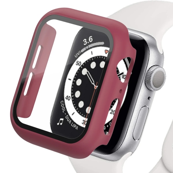 Glas+ Cover för Apple Watch case 44 mm 40 mm 45 mm 41 mm 42 mm 38 mm iWatch 8 3 7 SE Skärmskydd Apple watch series 9 Tillbehör Wine red 42mm series 321