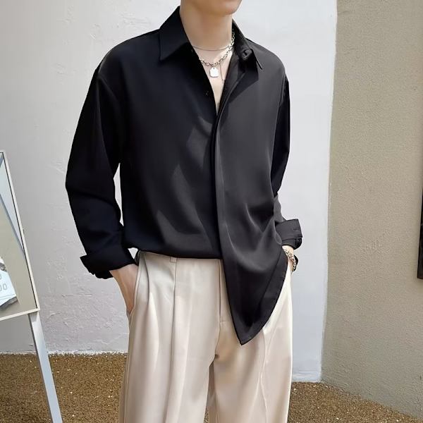 Korean Style Valkoinen Paidan Miesten 2023 Kevät Ja Syksy Pitkähihainen Paita Rentouttava Tuntuma Löysä Toppi Vaatteet Miesten Kevät Uusi Saapuminen Bean Green L