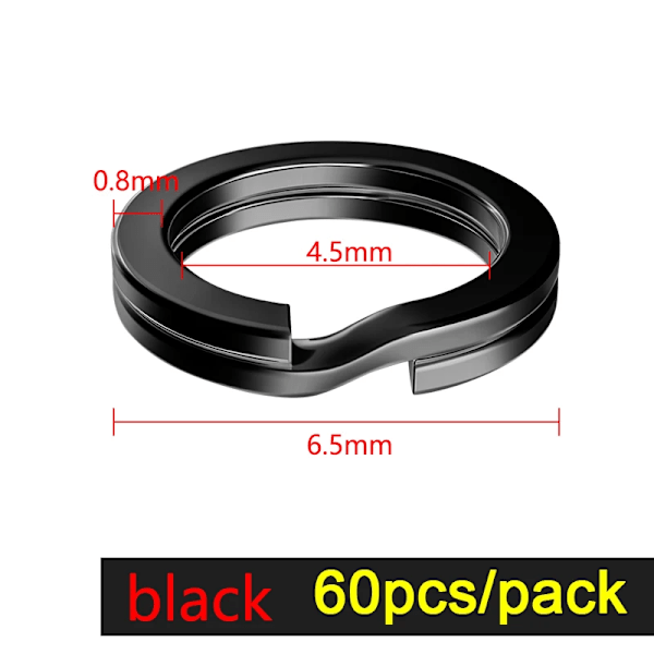 50/60/100 stk. Fiskeringe Rustfrit Stål Splitringe Høj Kvalitet Forstærket Solid Ring Lokkeforbindelse Fiskeritilbehør 4.5mm 60pcs black