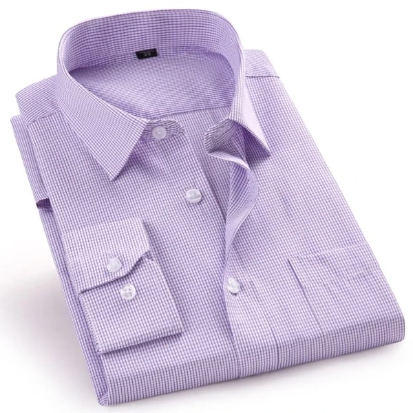 8XL Pure Color Office Formell Business Social Work Klassisk skjorta Långärmad skjorta för män Casual mäns vit klänning skjorta svart 8868-24 purple Plaid 38