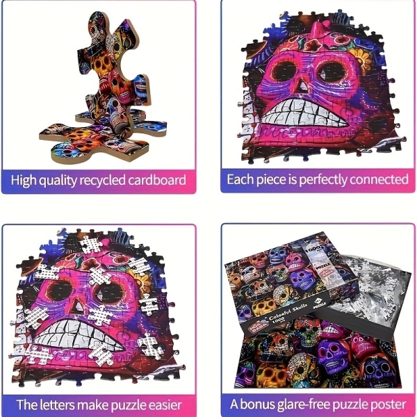 1000 bitar pussel: Halloween Colorful Skulls - En rolig utmaning!