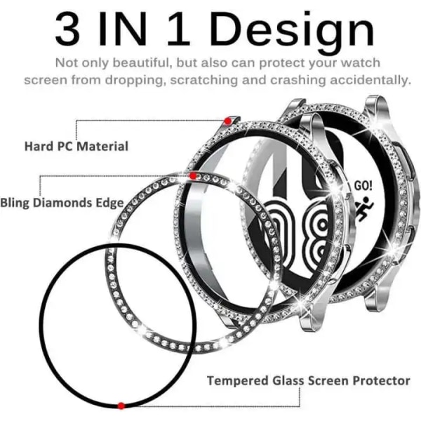 Case för Samsung Galaxy Watch 6 5 4 40 mm 44 mm case PC enkelrads diamantbelagt glänsande cover stötfångare utan glas black Galaxy Watch 4 44mm