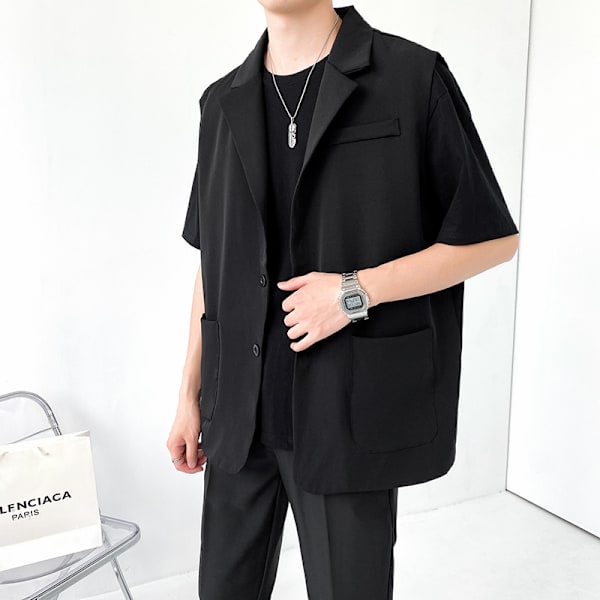 Japanska Verktygsväst Mäns Harajuku Sommar 2023 Ny Lazy Korean Style Fashionable Ärmlös Väst Jacka Dark Gray XL