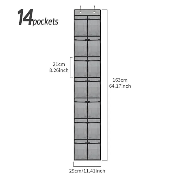 Skoorganizer Over Døren Hængende Skostativ Organizer 12/14 Store Åndbare Mesh Lommer Tøfler Organizer Skoopbevaring gray 14pockets