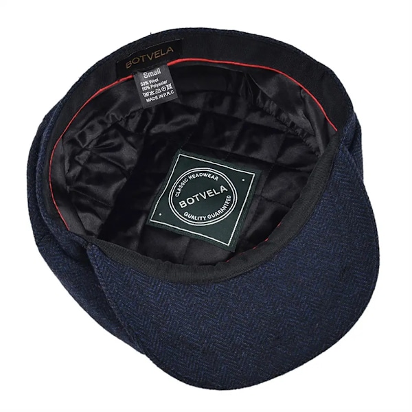 BOTVELA Uldblends Tweed Marineblå Hørben Newsboy Kasket Mænd 8-Panel Cabbie Flad Kasket Kvinder Driver Beret Hat black 57cm