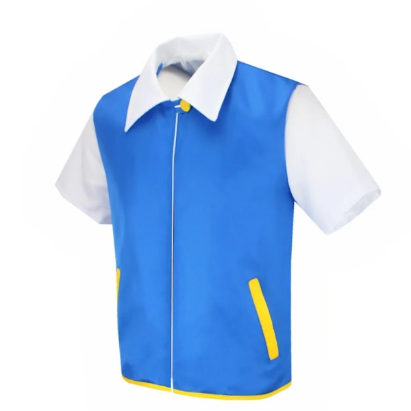 Anime Blå Jakke - Pokemon Go Mænd Cosplay Kostume Drenge Ash Ketchum Til Halloween Part Træner Handsker Cap Sæt Jul Gave T top only XXXL