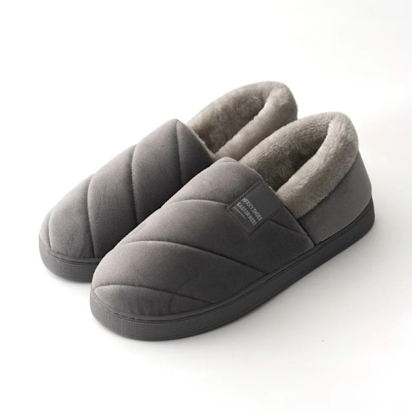 Stora 46/47 Män Vinter Varm Päls Tofflor Par Casual Sovrum Utomhus Tjock Sole Icke-Slipa Slides Mode Sho För Män Dark Gray 46-47