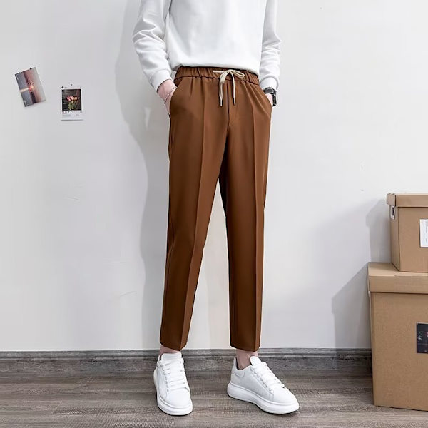 Suorat miesten trendikkäät kevään leikatut housut Harajuku 2023 Uusi Casual Taiteelliset Puku Housut Miesten Kevät Ja Syksy Trendikkäät Merkit Dark Gray 36